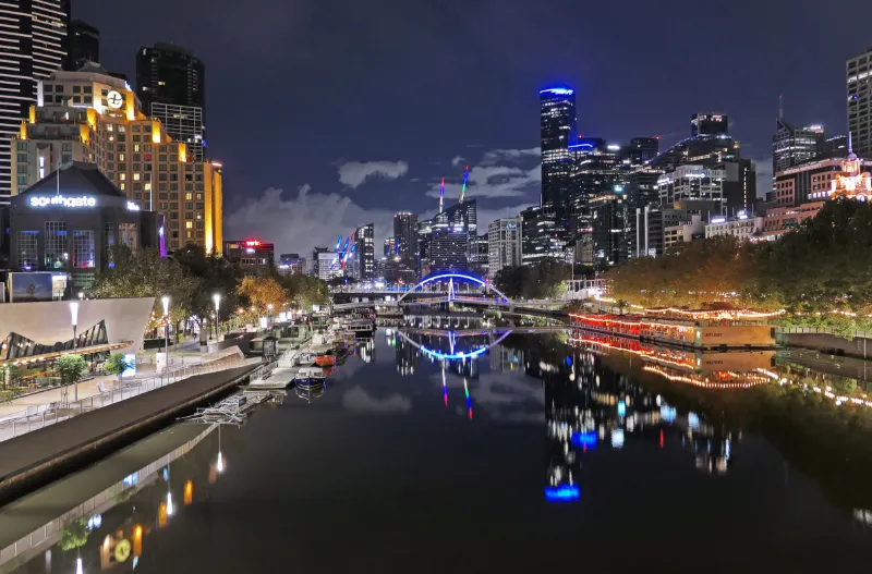 Kvällsvy över Melbourne i Australien