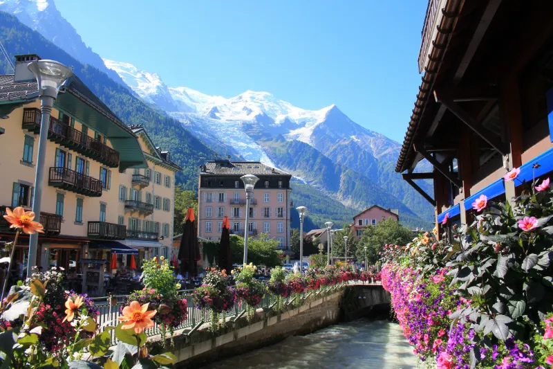 Alpine village at the foot of Mont Blanc.