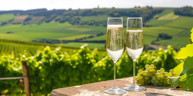 Glas med Champagne på vingård