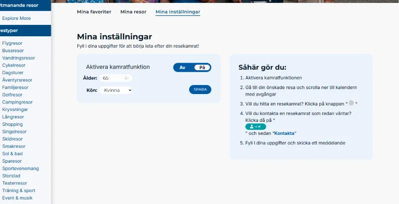 Profilinställningar för att fylla i ålder och kön