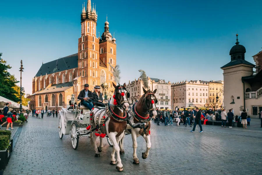 Hästvagn på gata i Krakow